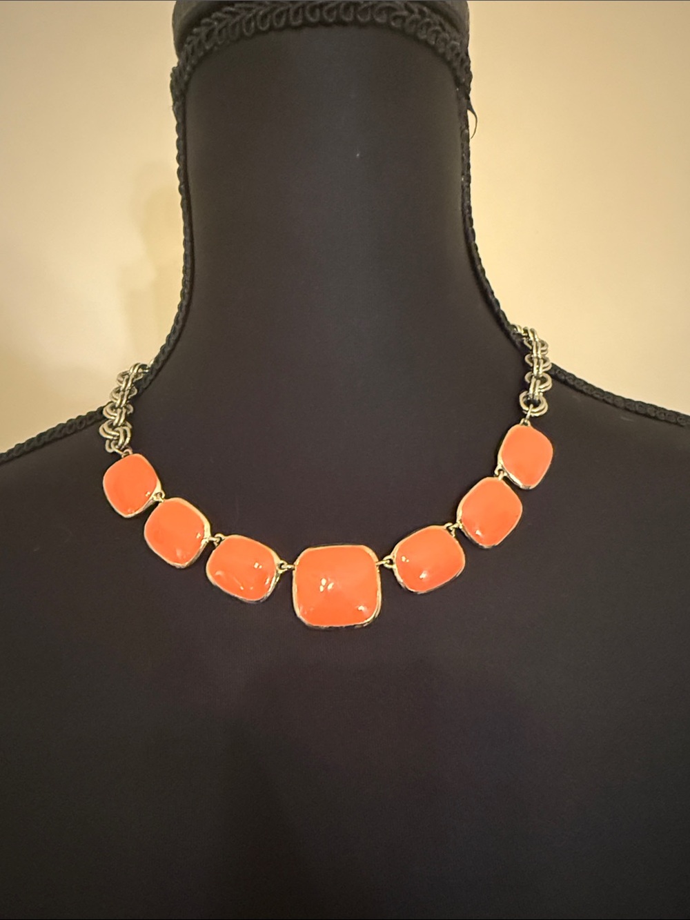 Brighton Coral Enamel Statement Necklace Silver Tone Chunky Chain